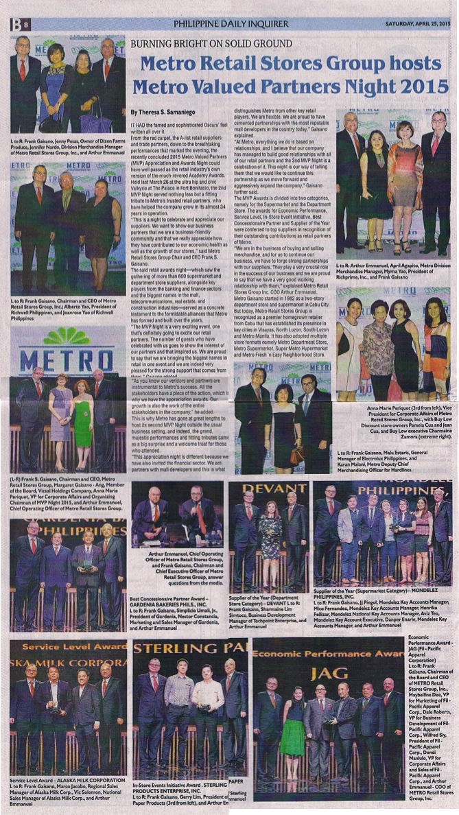 Metro Retail Stores Group hosts Metro Valued Partners Night 2015