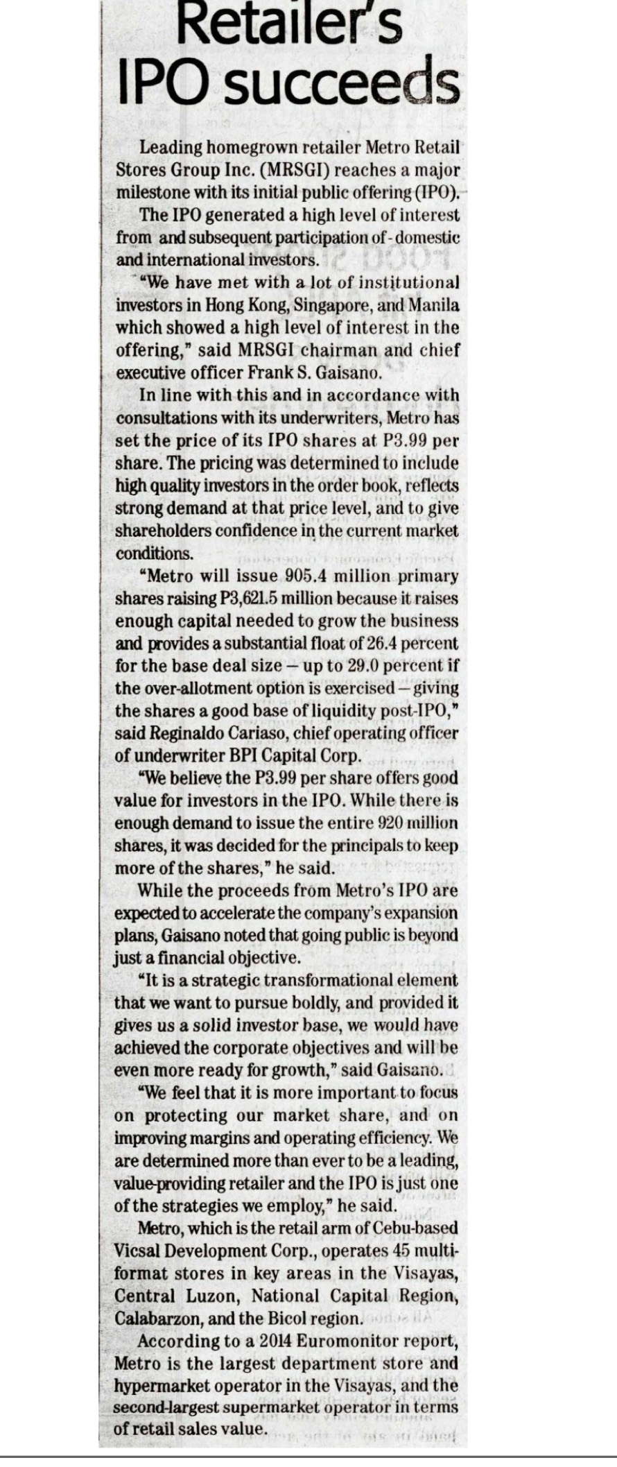 Retailers IPO succeeds The Daily Tribune