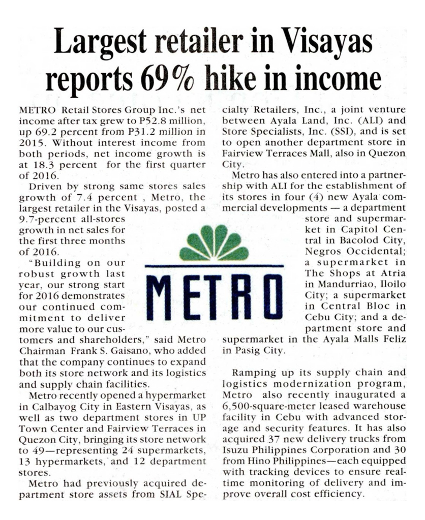 Largest retailer in Visayas reports 69 hike in income