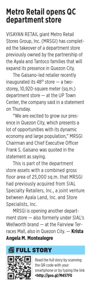 Metro Retail opens QC department store
