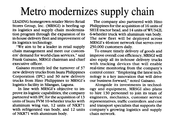Metro modernizes supply chain Malaya