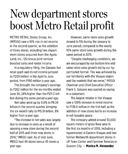 New department stores boost Metro Retail profit