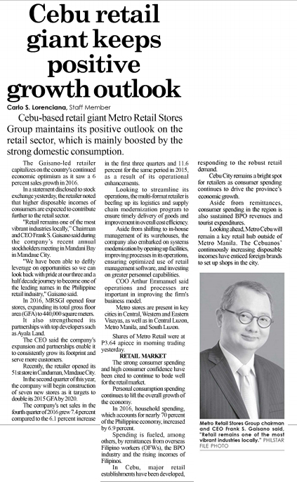 Cebu retail giant keeps positive growth outlook Cebu Business The Freeman Sections The Freeman