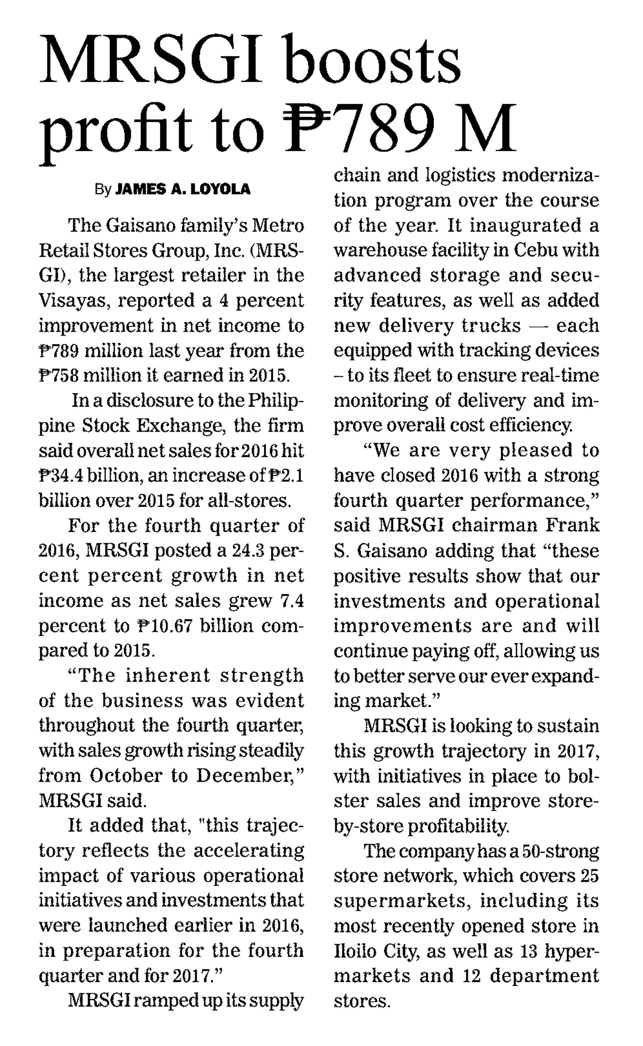 MRSGI boosts profit to P789 M