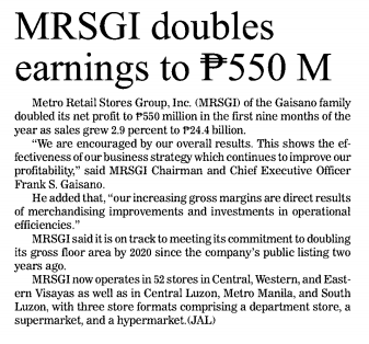 MRSGI doubles earnings to P550 M