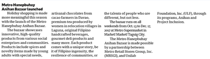 Metro Hanepbuhay Anihan Bazaar Launched
