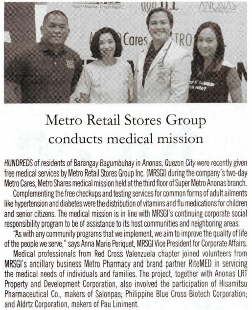 Metro Retail Stores Group conducts medical mission