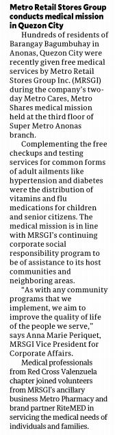 Metro Retail Stores Group conducts medical mission in Quezon City