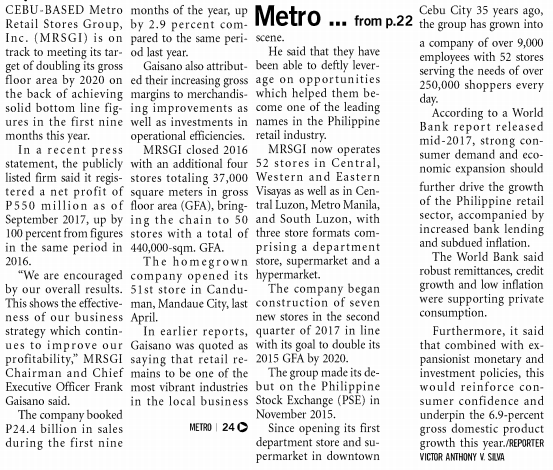 Metro Retail on track to grow portfolio by 2020