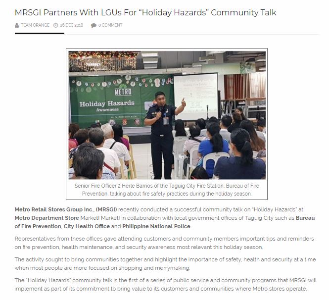 MRSGI Partners With LGUs for Holiday Hazards Community Talk Orange Magazine