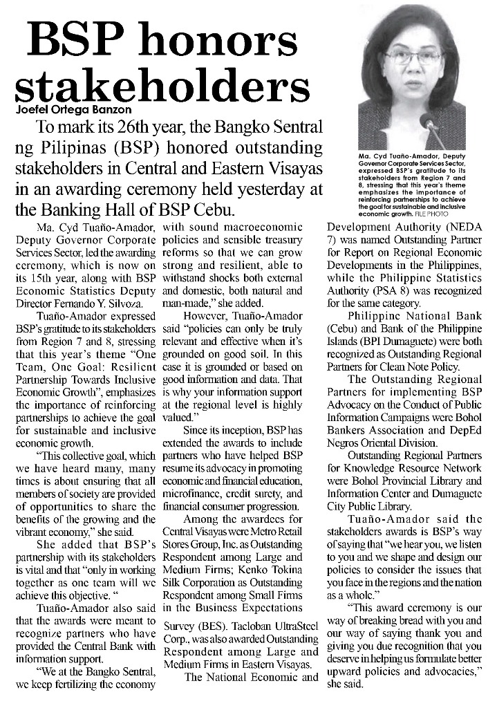 BSP honors stakeholders The Freeman