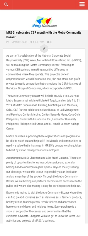 MRSGI celebrates CSR month with the Metro Community Bazaar Pinoy Bisnes Ideas www.pinoybisnes.com