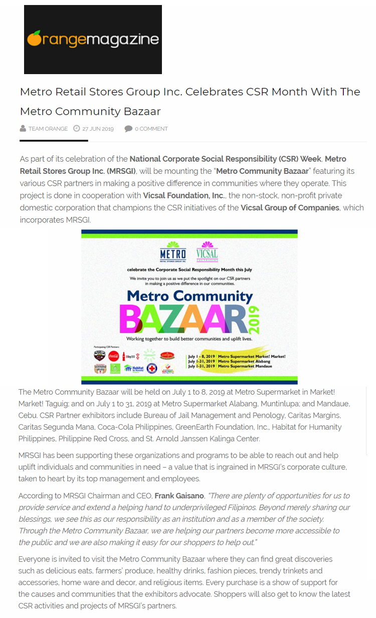 Metro Retail Stores Group Inc. Celebrates CSR Month With The Metro Community Bazaar Orange Magazine