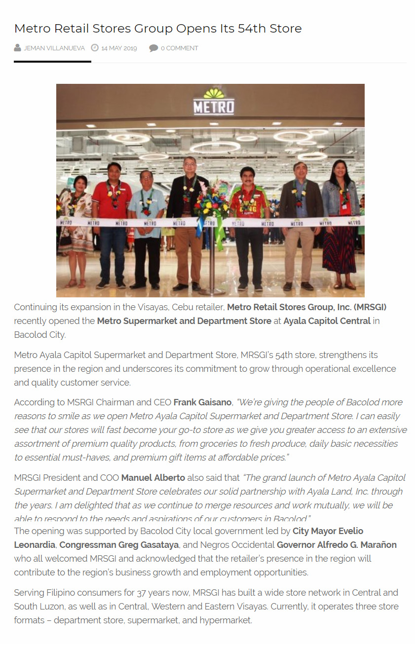 Metro Retail Stores Group Opens Its 54th Store Orange Magazine www.orangemagazine.ph