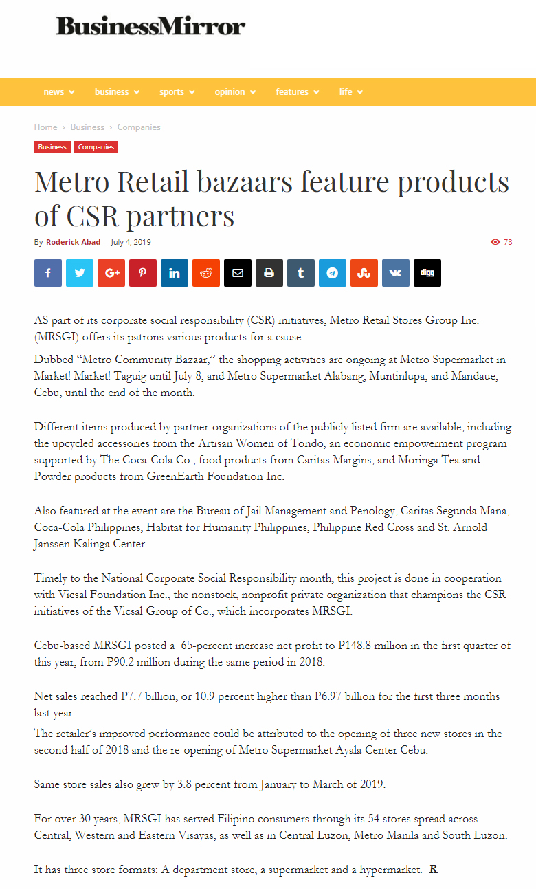 Metro Retail bazaars feature products of CSR partners Business Mirror www.businessmirror.com.ph