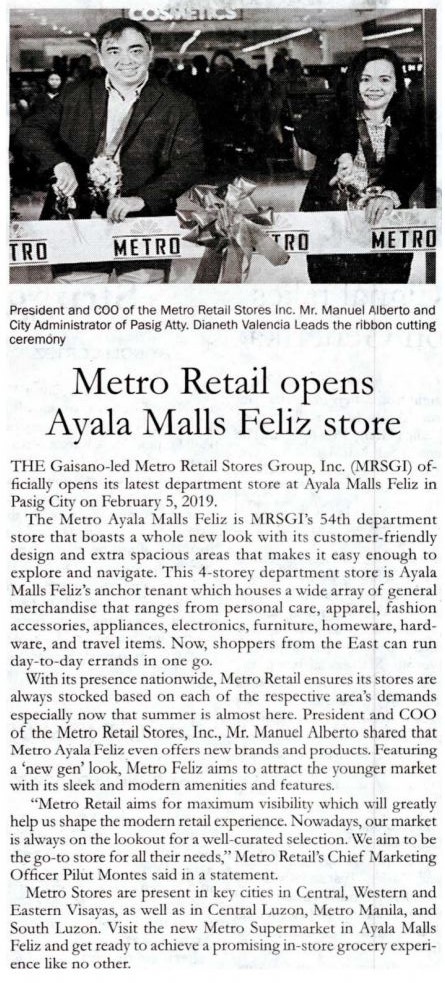 Metro Retail opens Ayala Malls Feliz store Malaya