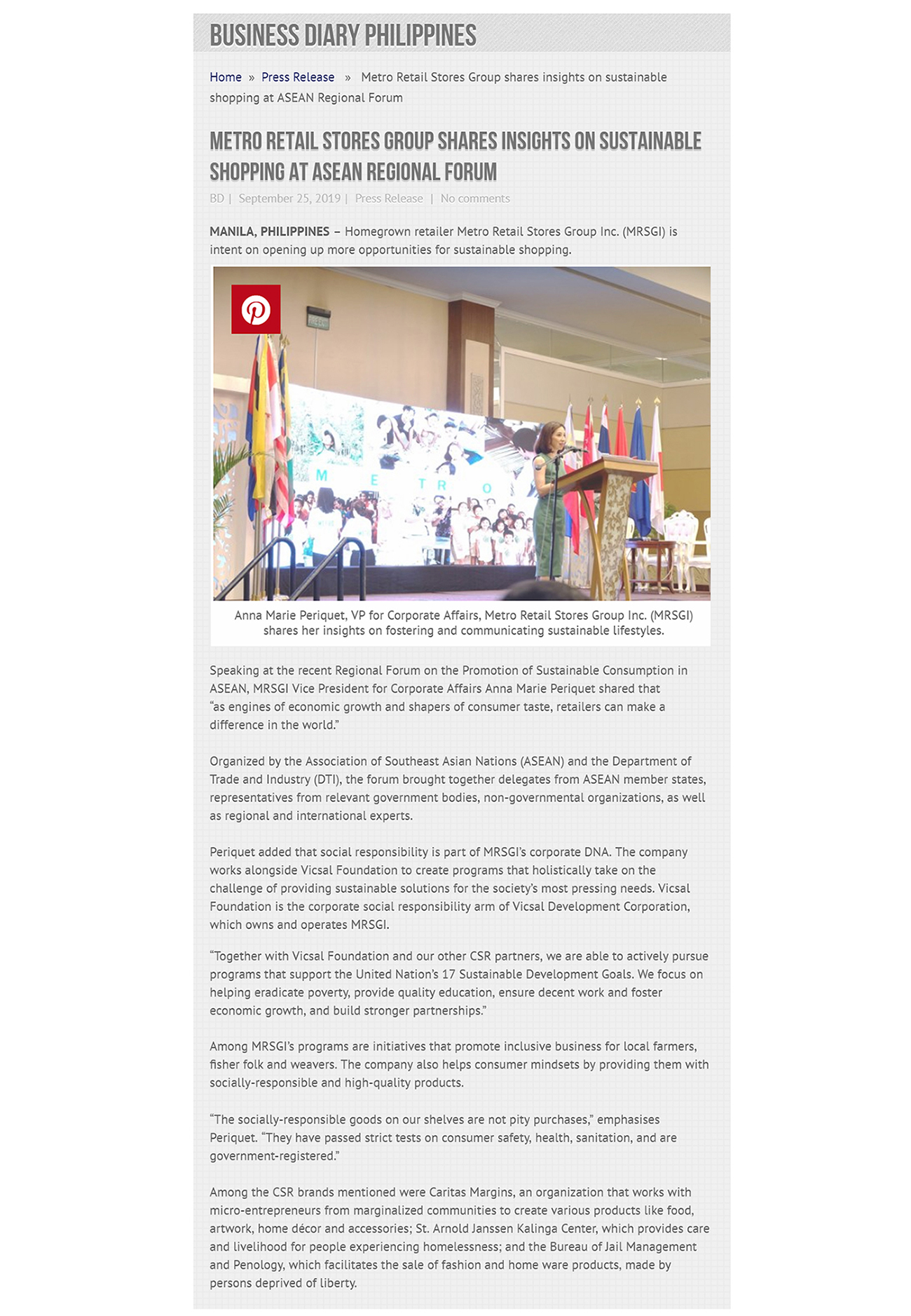 September 25 2019 Metro Retail Stores Group shares insights on sustainable shopping at ASEAN Regional Business Diary www.businessdiary.com.ph2
