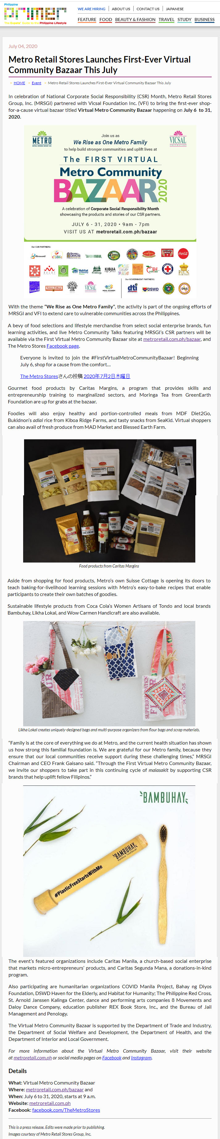 July 4 2020 Metro Retail Stores Launches First ever Virtual Community Bazaar this July Philippine Primer primer.com.ph