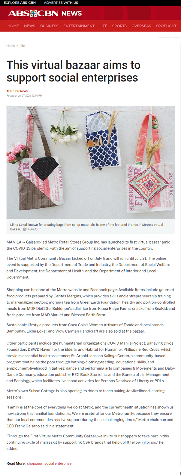 July 7 2020 This virtual bazaar aims to support social enterprises ABS CBN News news.abs cbn.com