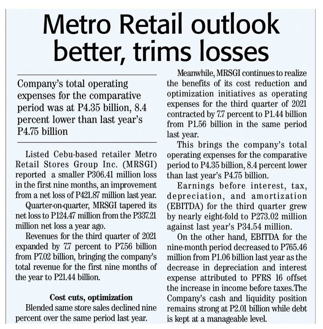 Metro Retail outlook better, trims losses - The Daily Tribune