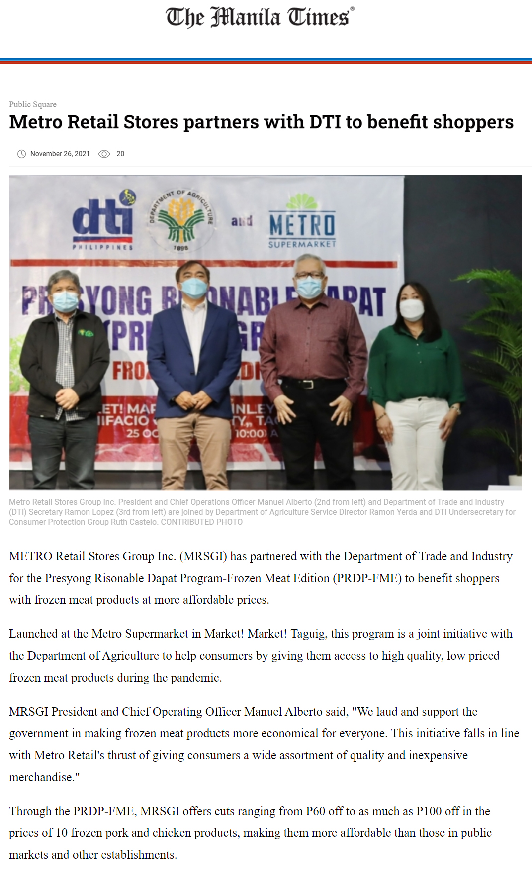 Nov 25 Metro Retail Stores partners with DTI to benefit shoppers Manila Times manilatimes.net