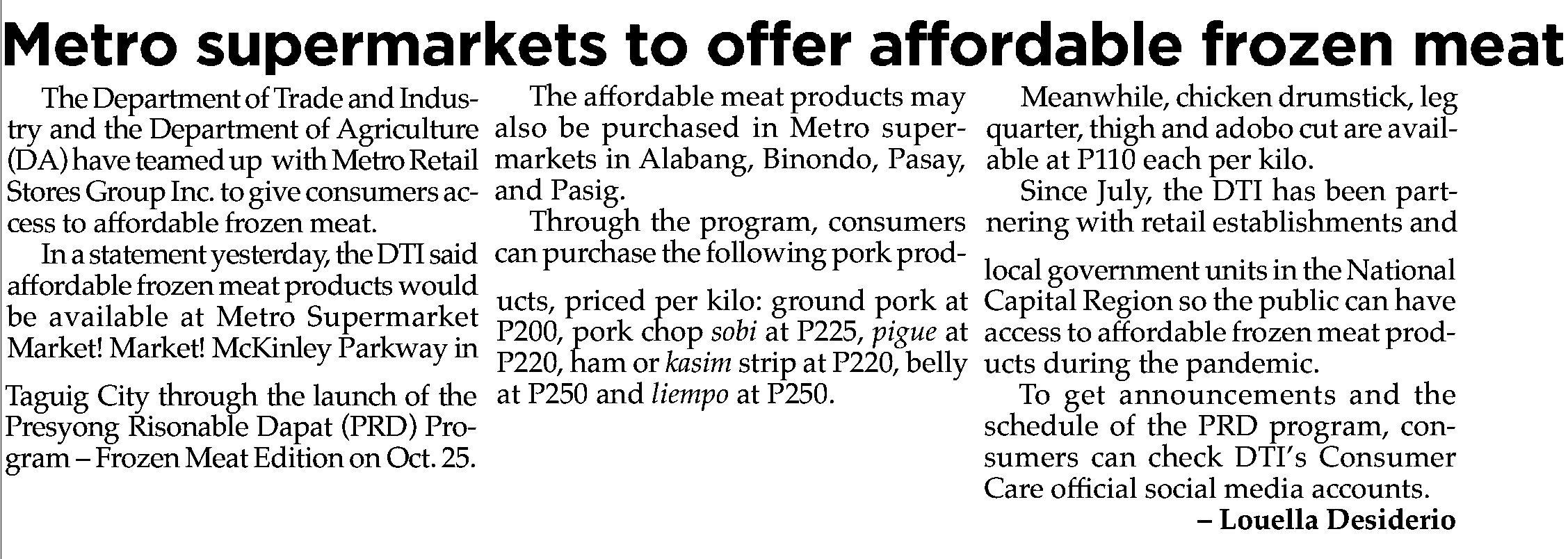 Oct 23 Metro supermarkets to offer affordable frozen meat The Philippine Star