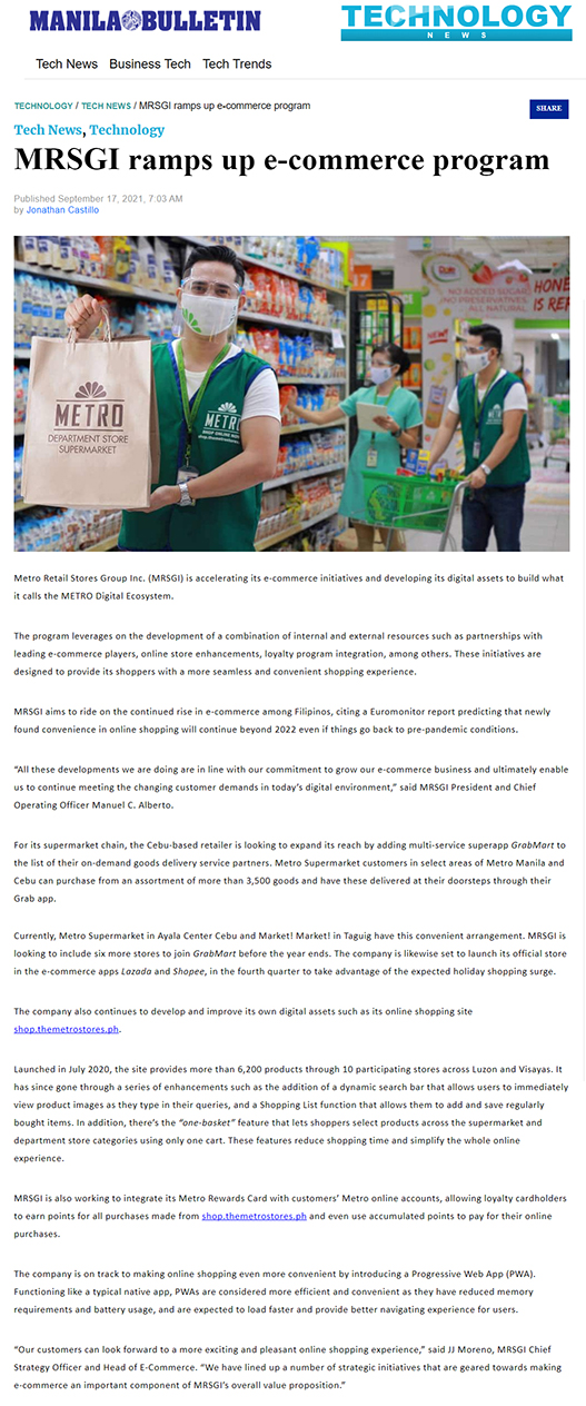 Sep 17 2021 MRSGI ramps up e commerce program Manila Bulletin