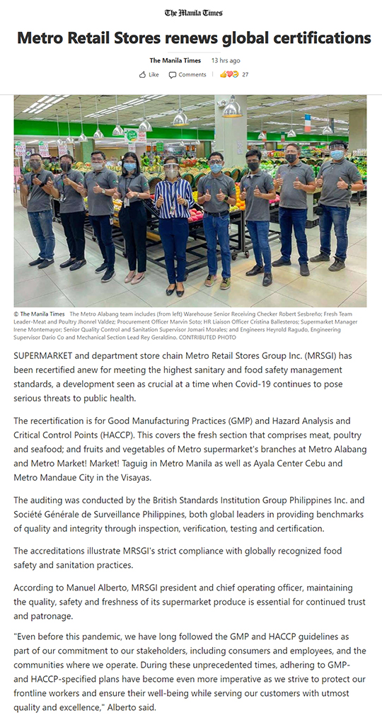 Sep 17 2021 Metro Retail Stores renews global certifications MSN Philippines