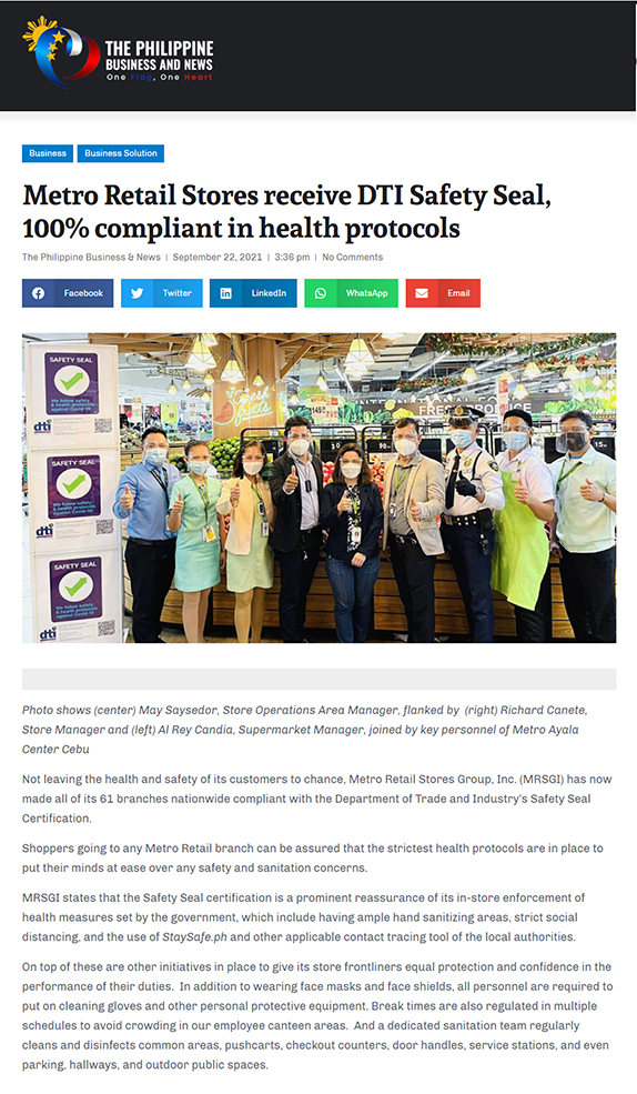 Sept 22 100 Safety Seal The Philippine Business and News