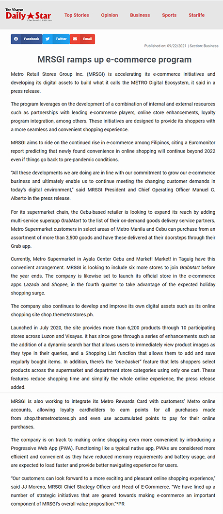 Sept 22 MRSGI ramps up e commerce program The Visayan Daily Star