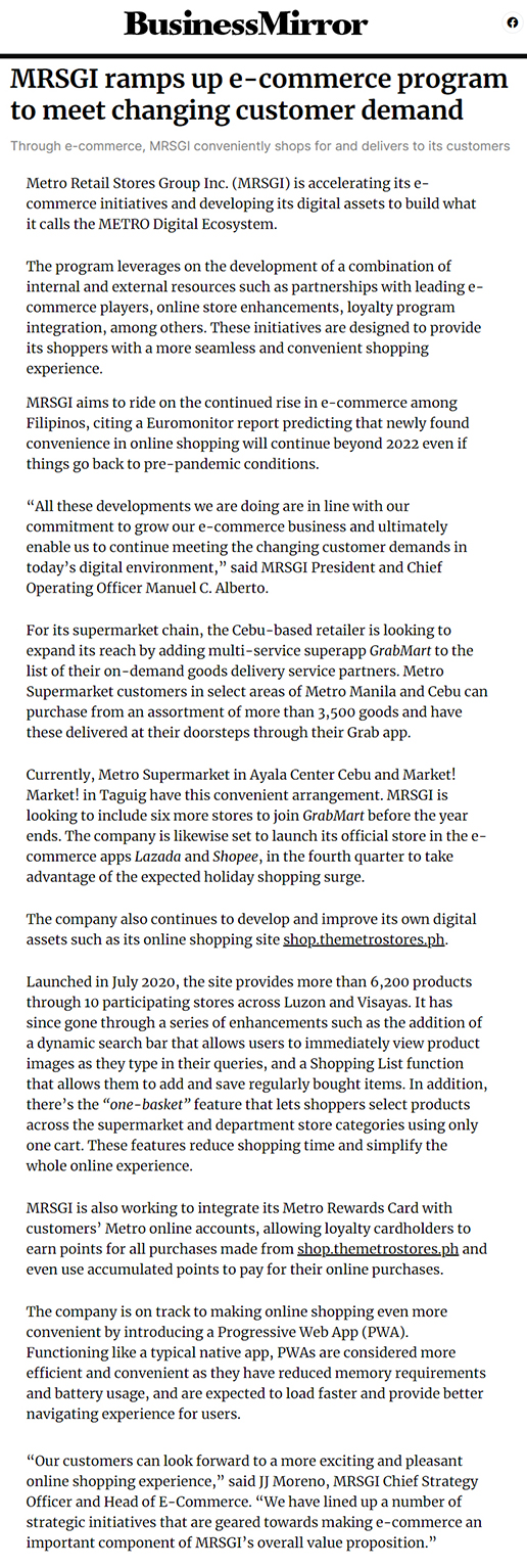 Sept 24 MRSGI ramps up e commerce program to meet changing customer demand BusinessMirror