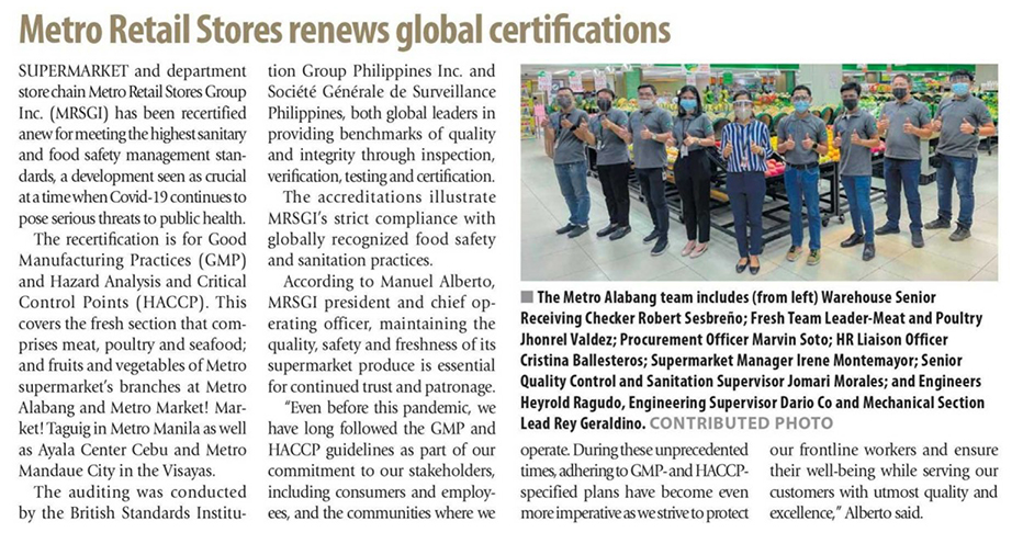 September 17 2021 Metro Retail Stores renews global certifications Manila Times