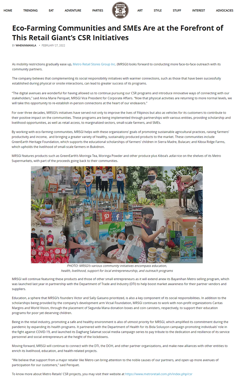 Eco Farming Communities and SMEs Are at the Forefront of This Retail Giants CSR Initiatives When In Manila