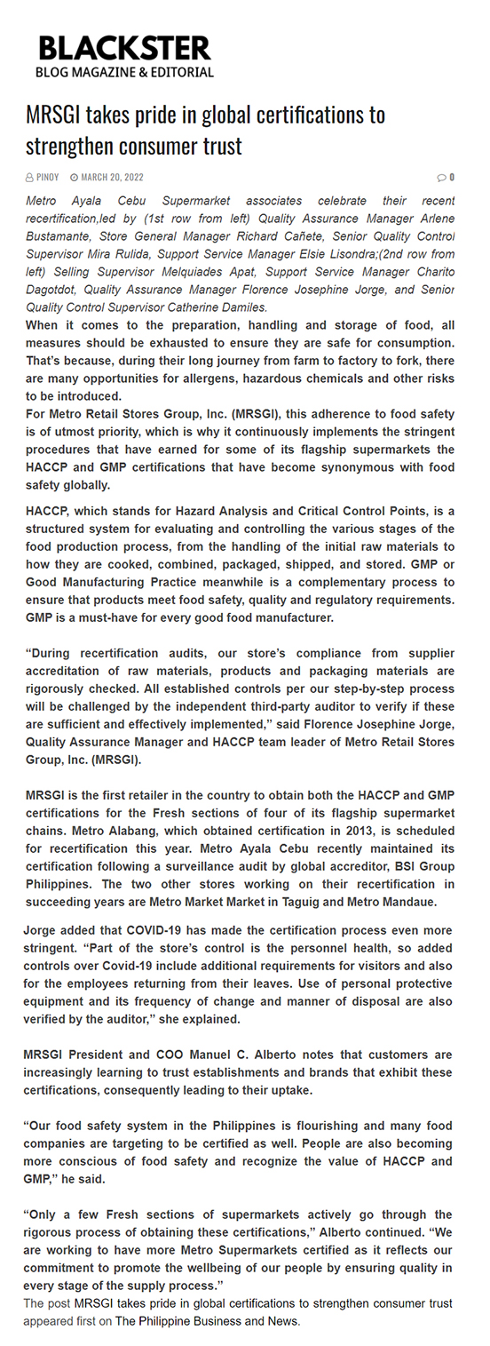 MRSGI takes pride in global certifications to strengthen consumer trust Manila Viral PH