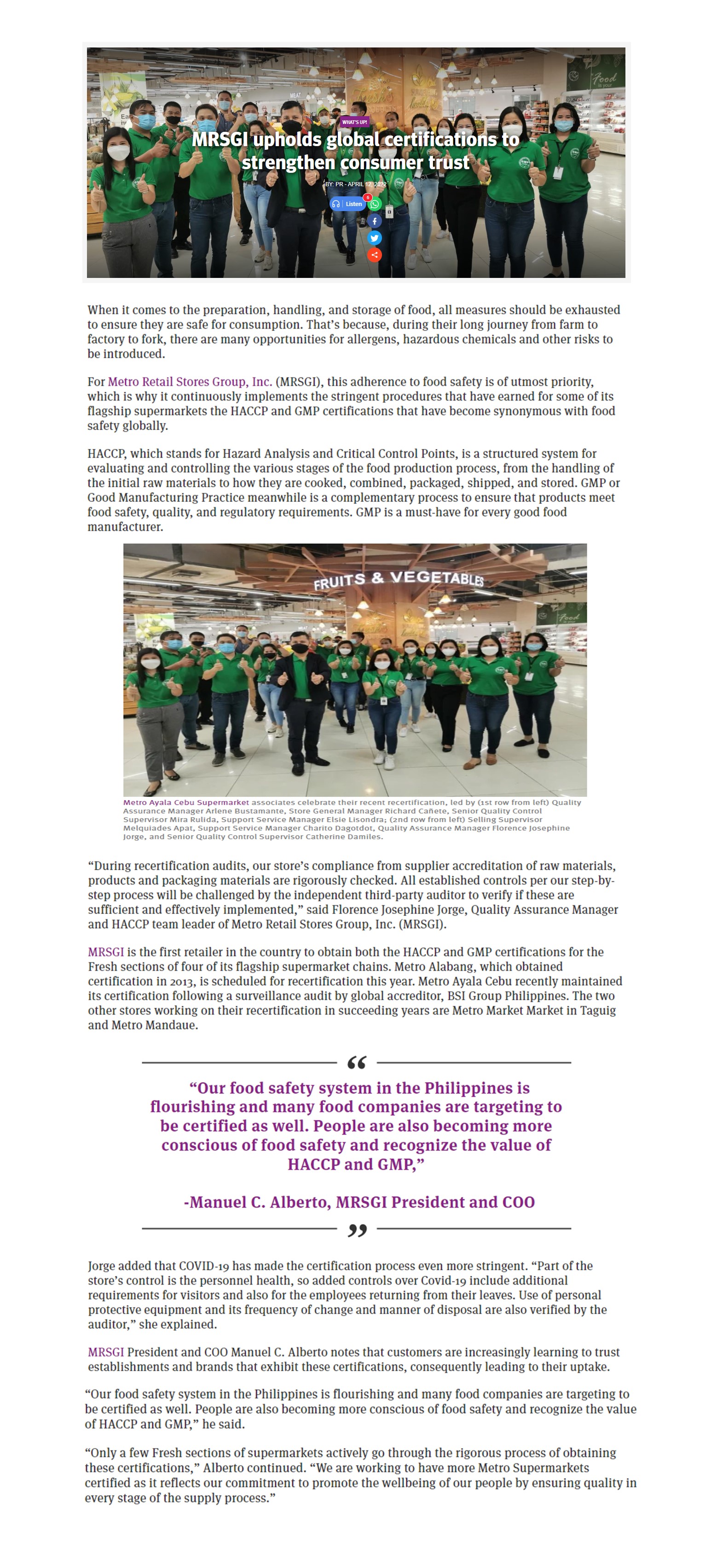 MRSGI upholds global certifications to strengthen consumer trust Cebu Daily News