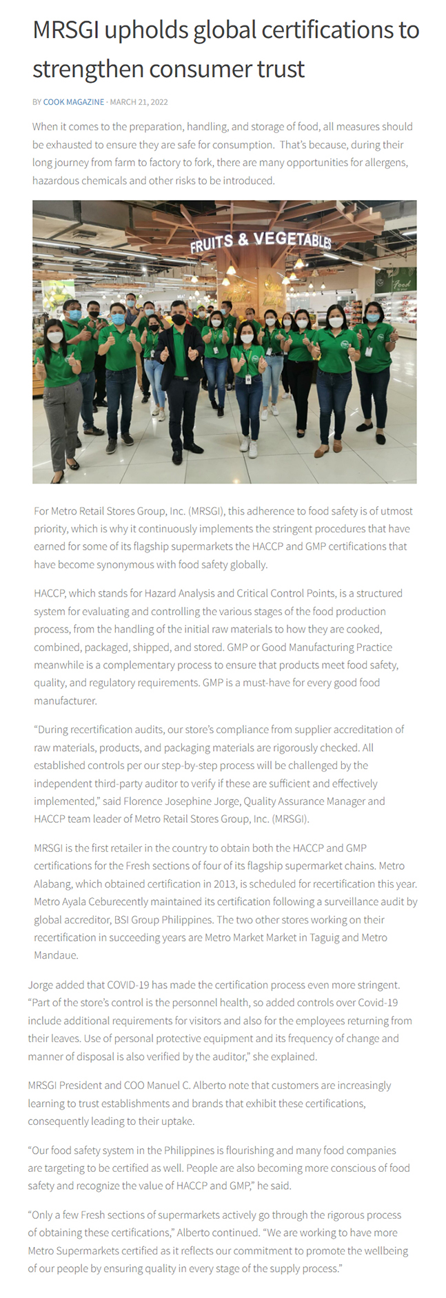 MRSGI upholds global certifications to strengthen consumer trust Cook Magazine