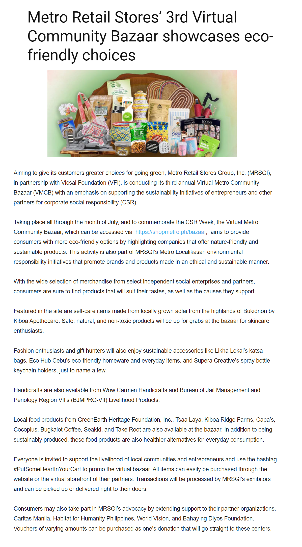 Metro Retail Stores 3rd Virtual Community Bazaar showcases eco friendly choices MetroCebu