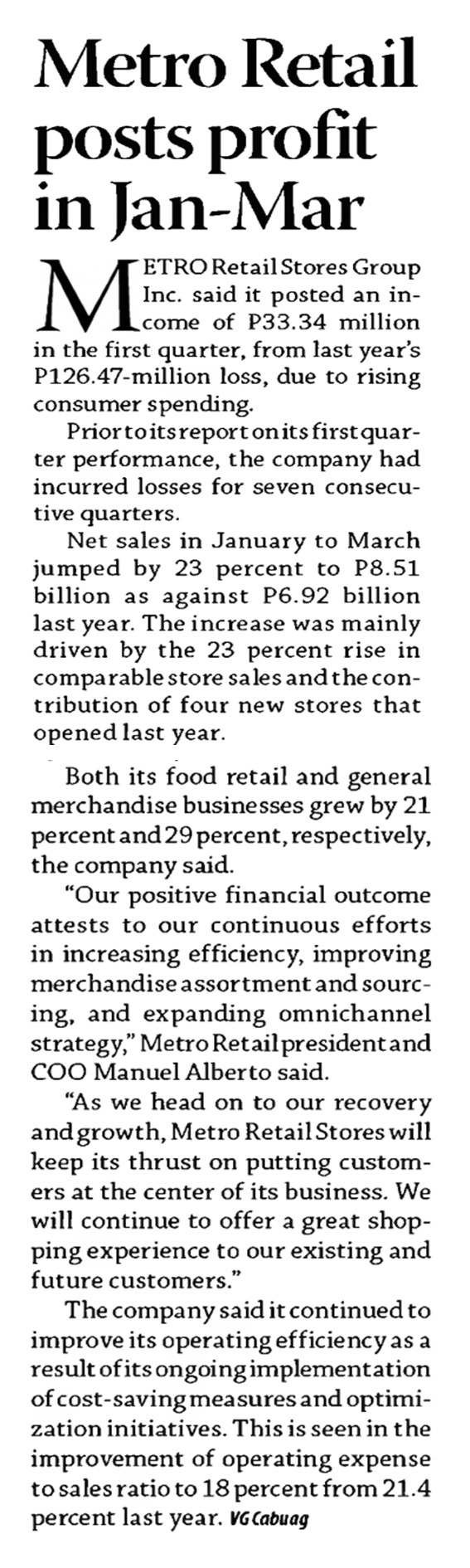 Metro Retail posts profit in January March Business Mirror