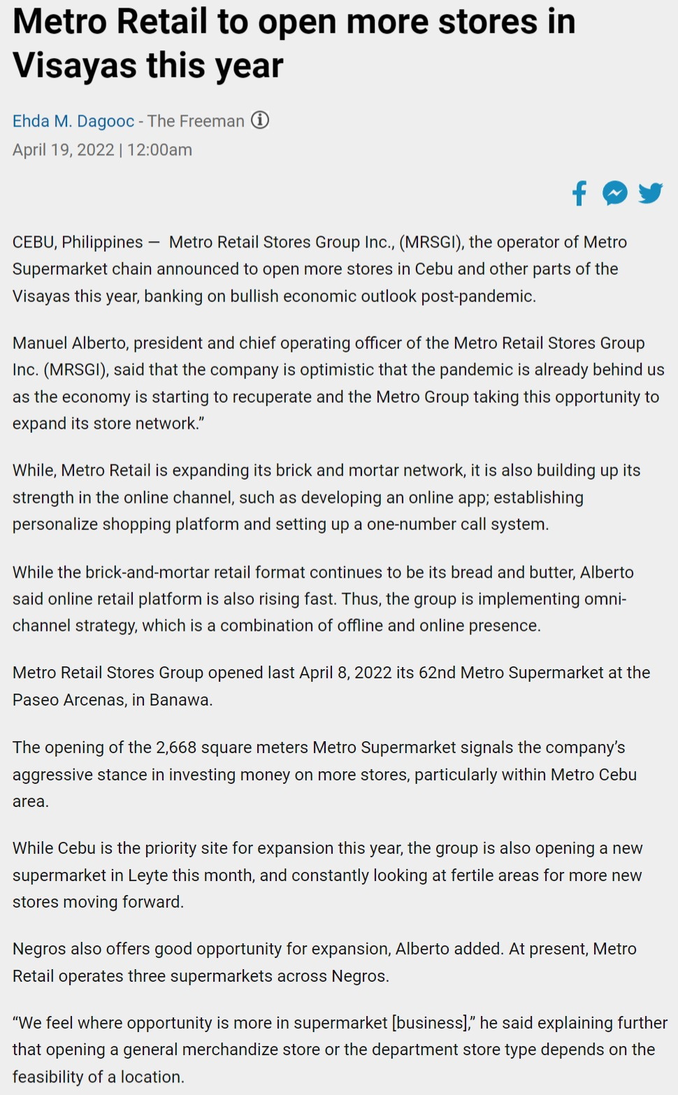 Metro Retail to open more stores in Visayas this year The Freeman