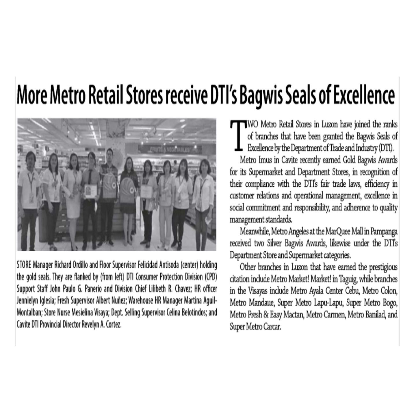 More Metro Retail Stores receive DTIs Bagwis Seals of Excellence Business Mirror