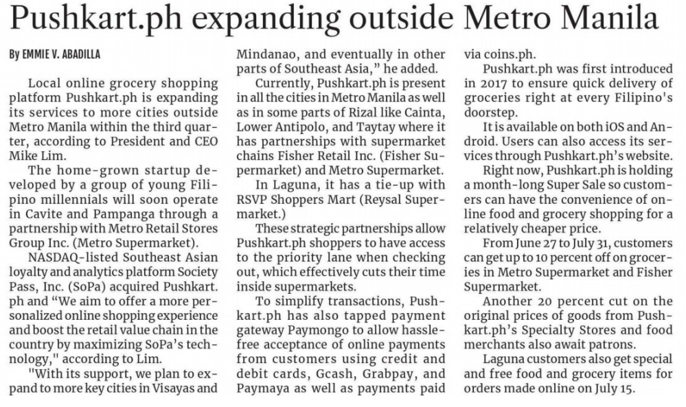 Pushkart.ph expanding outside Metro Manila MB