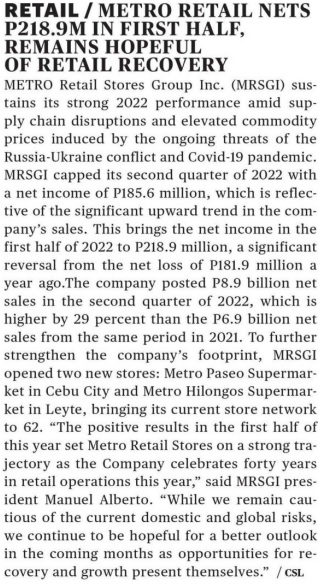 RETAIL METRO RETAIL NETS